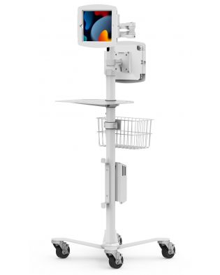 Dual Tablet Medical Articulating Arm Rolling Cart - Rise Freedom Extended Dual